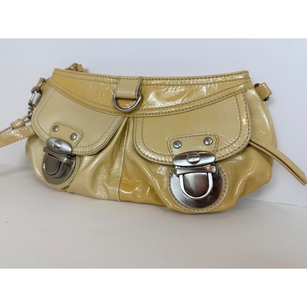 Hype Patent Leather Wristlet Clutch Bag Cream Yellow Flip Lock Pockets
